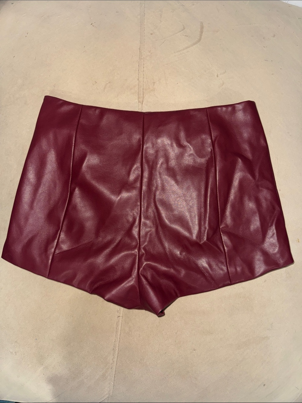 High-Rise Faux Leather Women’s Shorts in Burgundy